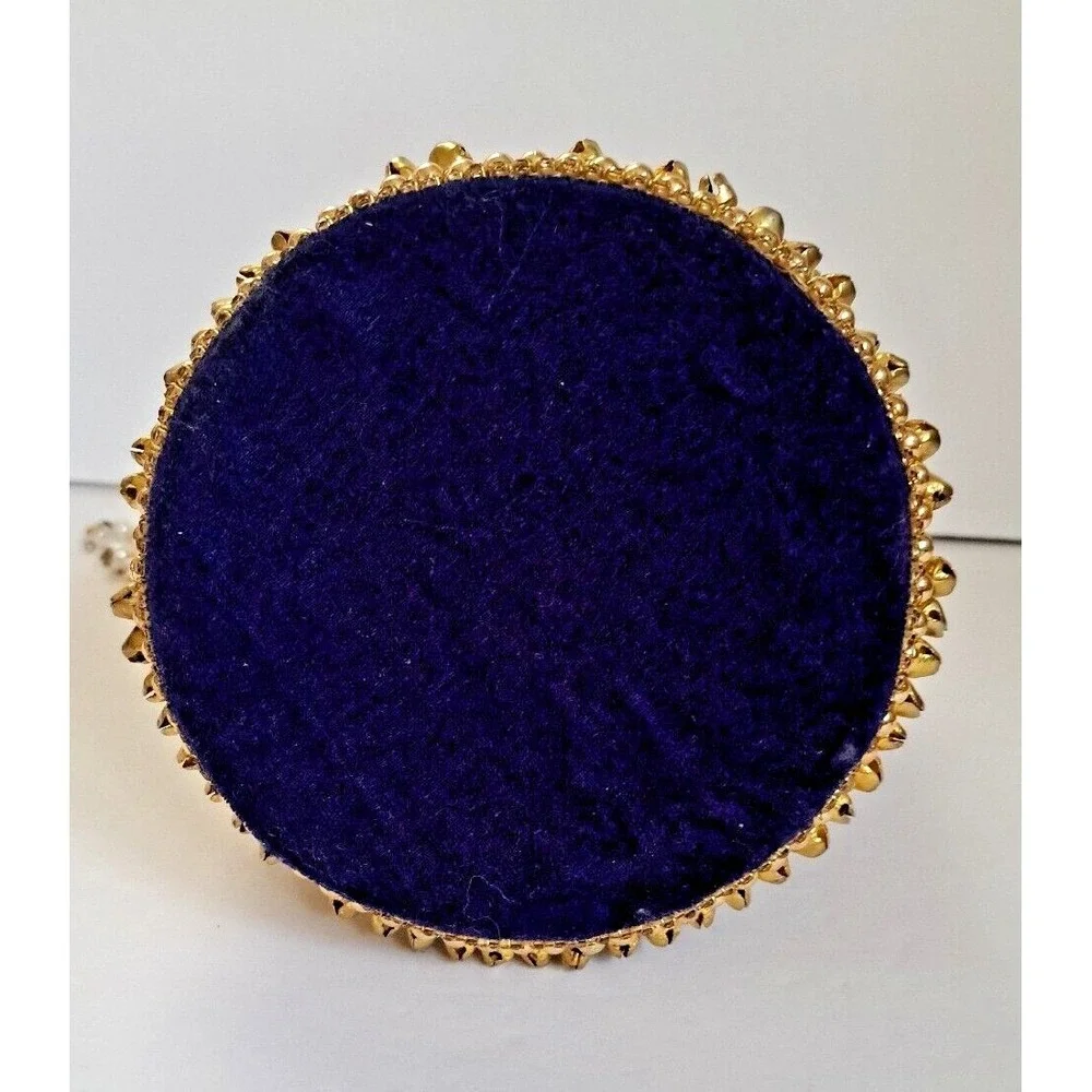 Royal Blue Velvet Potli Bag Gold Beadwork Pearl Handle Ethnic Wedding Clutch